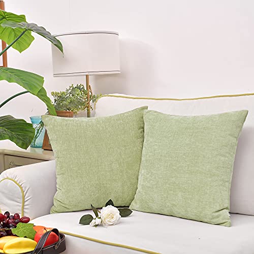 Image of CaliTime Pack of 2 Cozy Throw Pillow Covers Cases for Couch Sofa Home Decoration Solid Dyed Soft Chenille 12 X 12 Inches Sage,Green