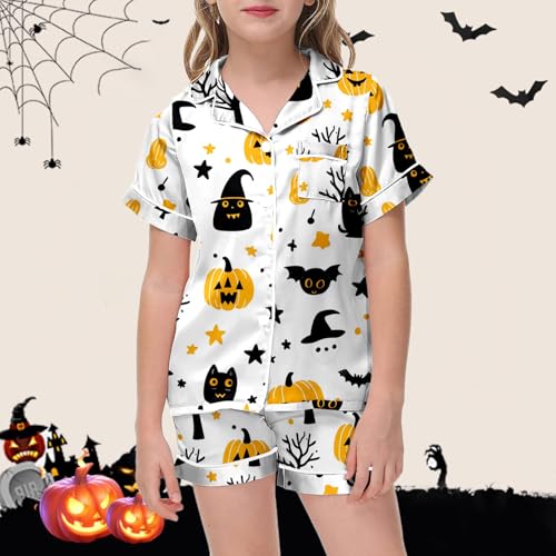 Girls Halloween Outfit Set Casual Printed Round Neck Top and Pants Toddler Kids Comfortable Everyday Wear Spring3
