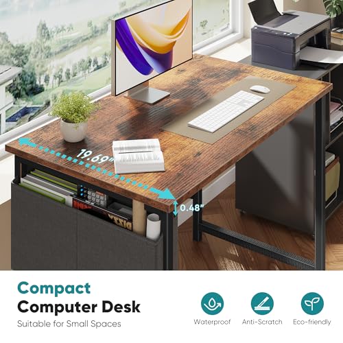 Image of OLIXIS Small Computer Desk, 40 Inch Gaming Desks for Home Office | Writing Study Craft Work Table, Computer Workstation for Bedroom Small Spaces with Storage Bag, Rustic Brown