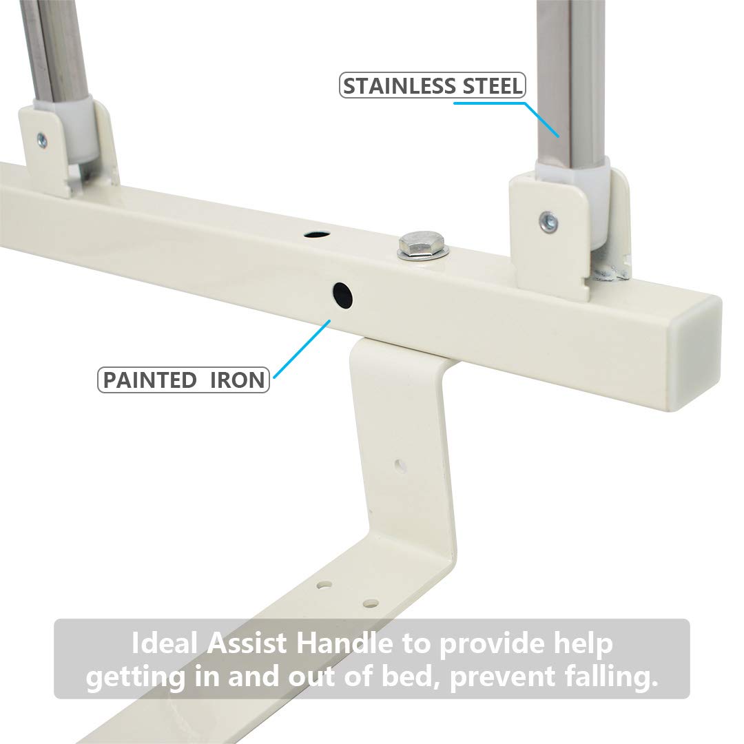 Morimoe Folding Bed Rail for Elderly Adults,Bed Assist Handle,Safety Guard,Durable,Wood Grain (3-Section)
