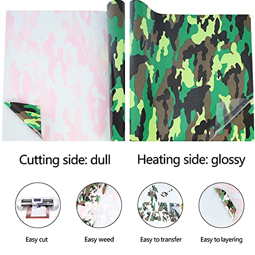 Image of Guangyintong Camouflage Green Heat Transfer Vinyl HTV Rolls, 12 inch x 8ft PU Iron on Vinyl for T-Shirts, Stretchy Thin Soft HTV for All Cutter Machines, Easy to Cut & Weed
