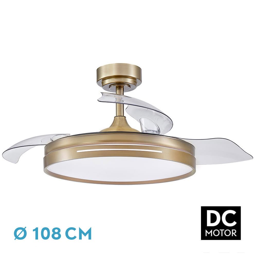 FABRILAMP AKUNADECOR Ventilador Dc Modelo Micenas L Dorado Con Led 59 W