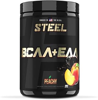 Steel Supplements | High Performance BCAA EAA Powder | Promotes Lean Muscle Growth and Workout Endurance | 2:1:1 Ratio to Recover Muscle Faster 30 Servings. (Peachy)