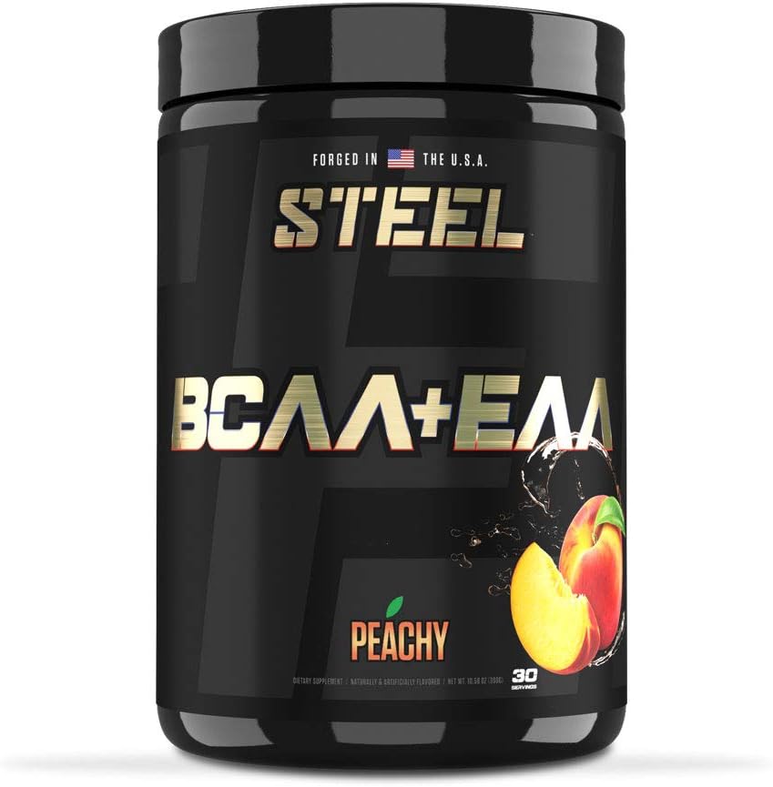 Steel Supplements | High Performance BCAA EAA Powder | Promotes Lean Muscle Growth and Workout Endurance | 2:1:1 Ratio to Recover Muscle Faster 30 Servings. (Peachy)