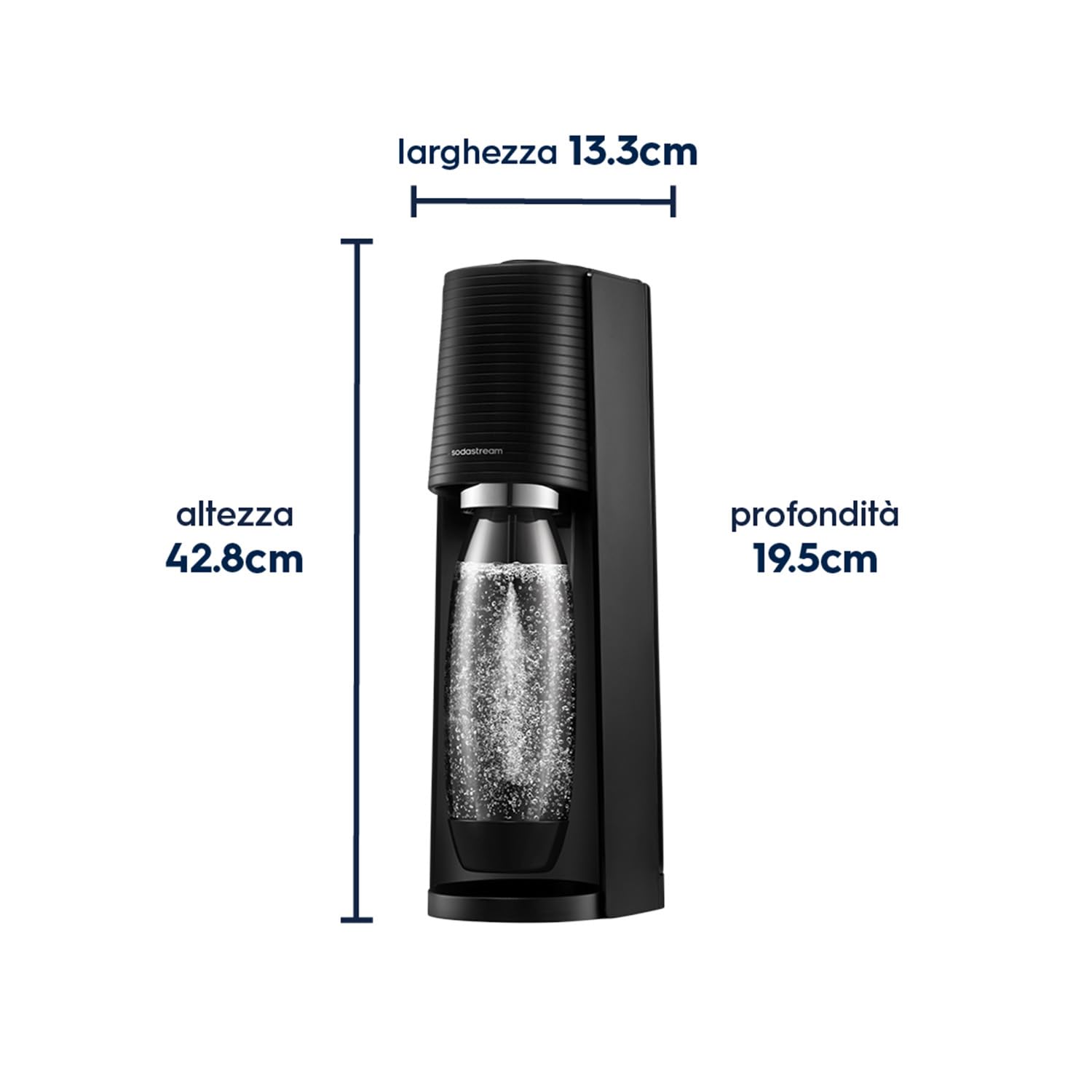 Sodastream TERRA Wassersprudler, Soda Stream Maschine mit 1 Quick Connect 60L CO2-Zylinder, 2x 1L und 3x 1L spülmaschinengeeignete Kunststoff-Sprudlerflaschen, Höhe 44 cm, Schwarz