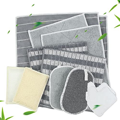 Trhillsbrad Panno di pulizia in fibra di bambù, cucina, bagno, nessuna striscia, panno privo di peluche, panno super assorbente per la pulizia, panno lucidante, 12 confezioni