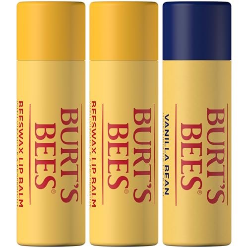 Image of Burt's Bees Moisturizing Lip Balm, 2 Original Beeswax and 1 Vanilla Bean, 100% Natural Origin, 0.34 Ounce Each, 3 Paper Tubes, Pack May Vary