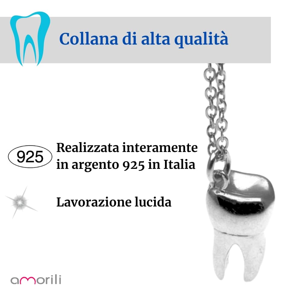 Collana con Pendente Molare Dente in Argento 925 – Gioiello Unisex, Idea Regalo Dentista, Odontotecnico, Amico a Tema Denti - cln0208