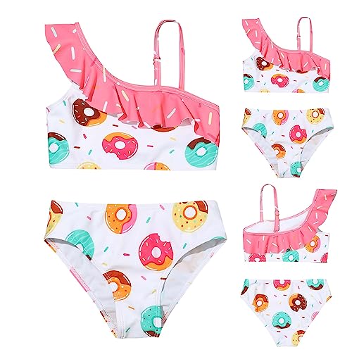 Girls One Shoulder Donut Pattern Ruffle Split Two Piece Swimsuit Spaghetti Strap Bathing Suit Summer Beach Swimwear4
