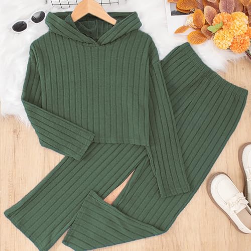 Kids Girls Clothes Outfits 2025 Tracksuit Solid Knit Ribbed Long Sleeve Crop Top and Flare Pants 2 Piece Sweatsuits2