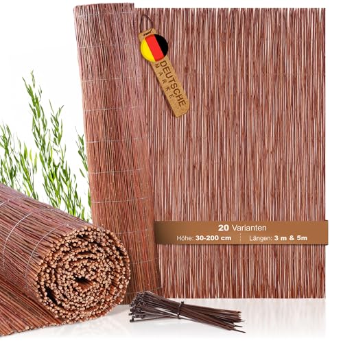BOOGARDI Weidenmatte - 20 Größen - Weidenzaun 160 cm hoch x 300 cm lang - Sichtschutzmatte Balkonverkleidung Gartenzaun Sichtschutz Zaun Garten Balkon Sichtschutzzaun Holz Weide