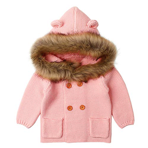 Baby Girls Sweater Cardigan Long Sleeve Knit Toddler Boy Jackets Button Up Autumn Cartoon Bear Newborn Hooded Coats Pink