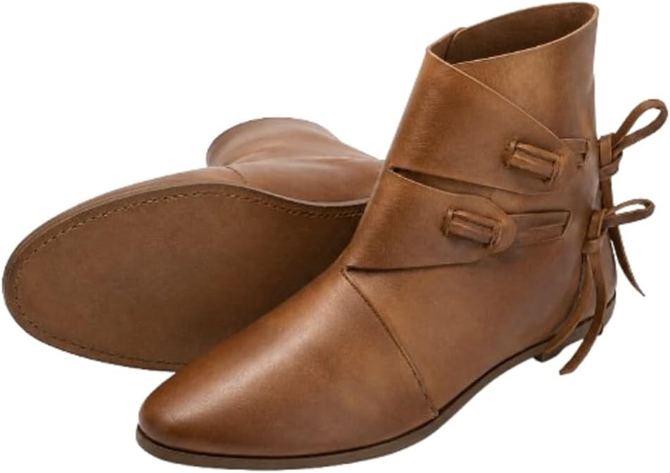 Medieval Men's Leather Boots, Brown, Renaissance Faire Costume Shoes, Genuine Leather, Sizes 7 to 13, Sold as a Pair
