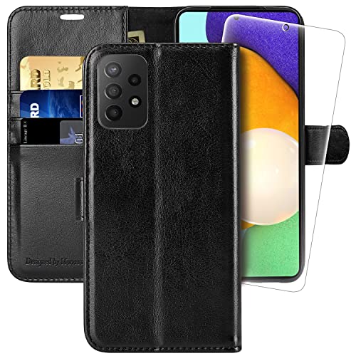 MONASAY Wallet Case Compatible for Galaxy A23 5G, [Included Glass Screen Protector][RFID Blocking] Flip Folio Leather Cell Phone Cover with Credit Card Holder, Black