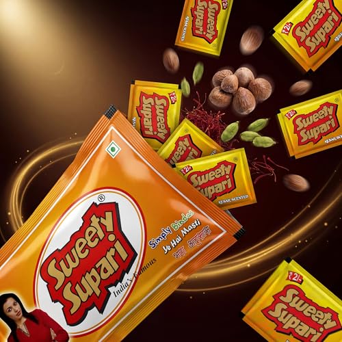 Image of Sweety Supari Kesar Scented | Premium Saffron Flavoured Betel Nut Mouth Freshener | Meethi Supari | Pack of 35 Sachets