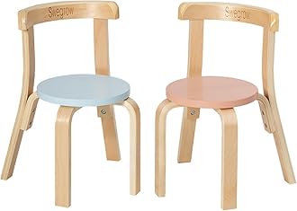 Swegrow Wooden Kids Chair, Toddler Chair for Table, Kids Stackable Chairs, Kid Wooden Furniture for Family/Playroom/Classroom（Set of 2-Color）