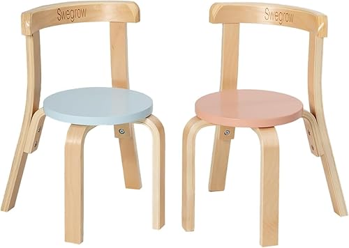 Swegrow Silla de madera para niños, silla para mesa, sillas apilables para niños, muebles de madera para familia/sala de juegos/aula (juego de 2