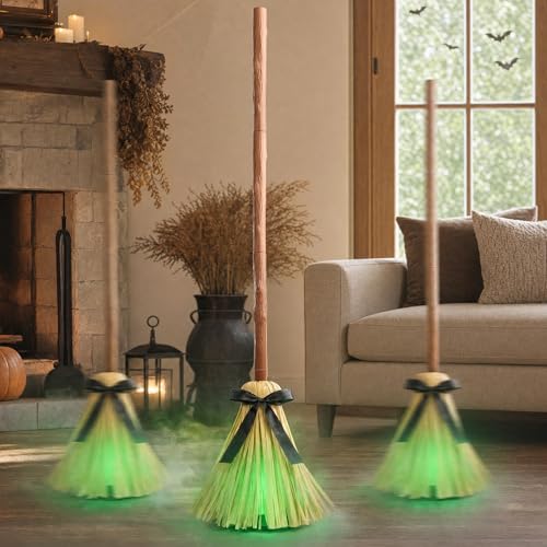 Halloween Decorations Indoor - 49 Animated Floating Lighted Witch Broom with Spooky Sound/Mute Mode - Dancing Magic Broom for Home Party Decorations