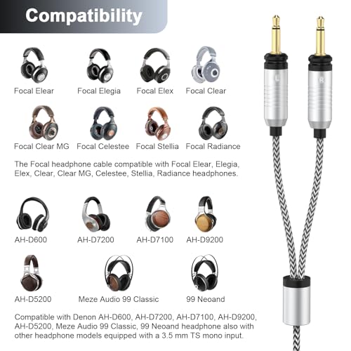 Cable de audio 3.5mm a 6.35mm para auriculares Focal 1.2 m miniatura 2