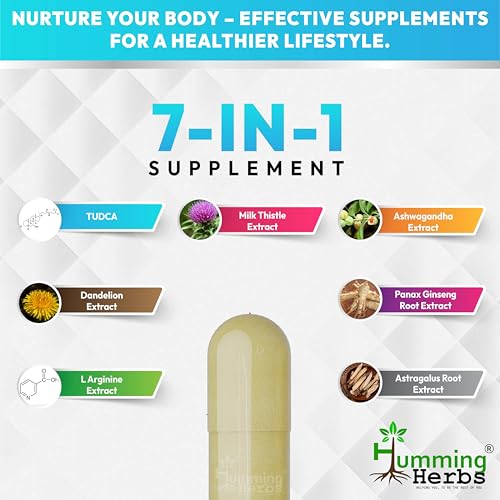 Image of Humming Herbs Liver Care Tudca+ 7 In 1 Formula Blend Of Tudca, L-Arginine, Milk Thistle, Dandelion, Ashwagandha, Panax Ginseng, Astragalus Root-180 Cap, Pack Of 2