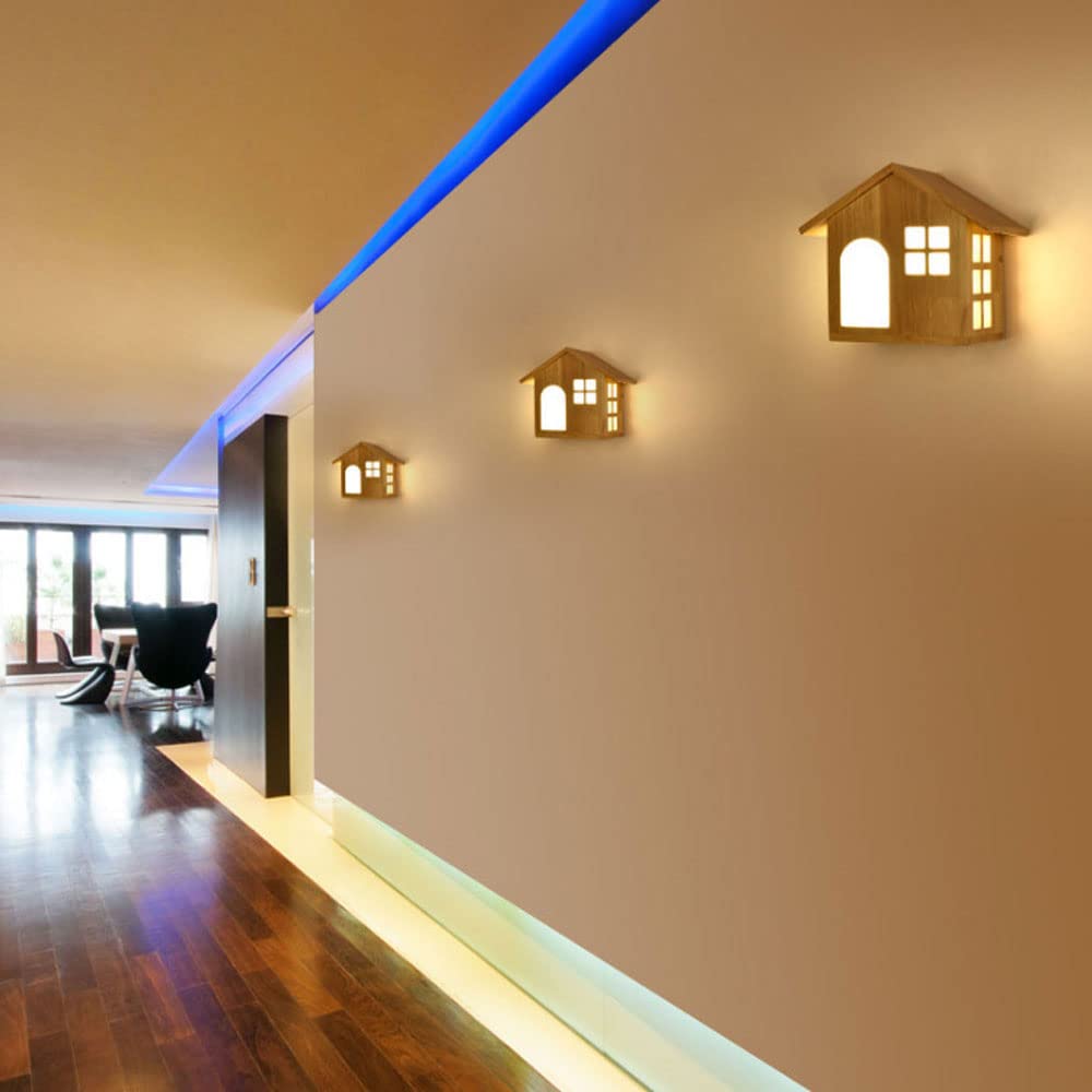 Aplique de pared de madera para habitación de niños Lámpara de pared LED con forma de casa Lámpara de montaje en pared, 12W Accesorio de iluminación para cabecera infantil, Luz de noche para guardería