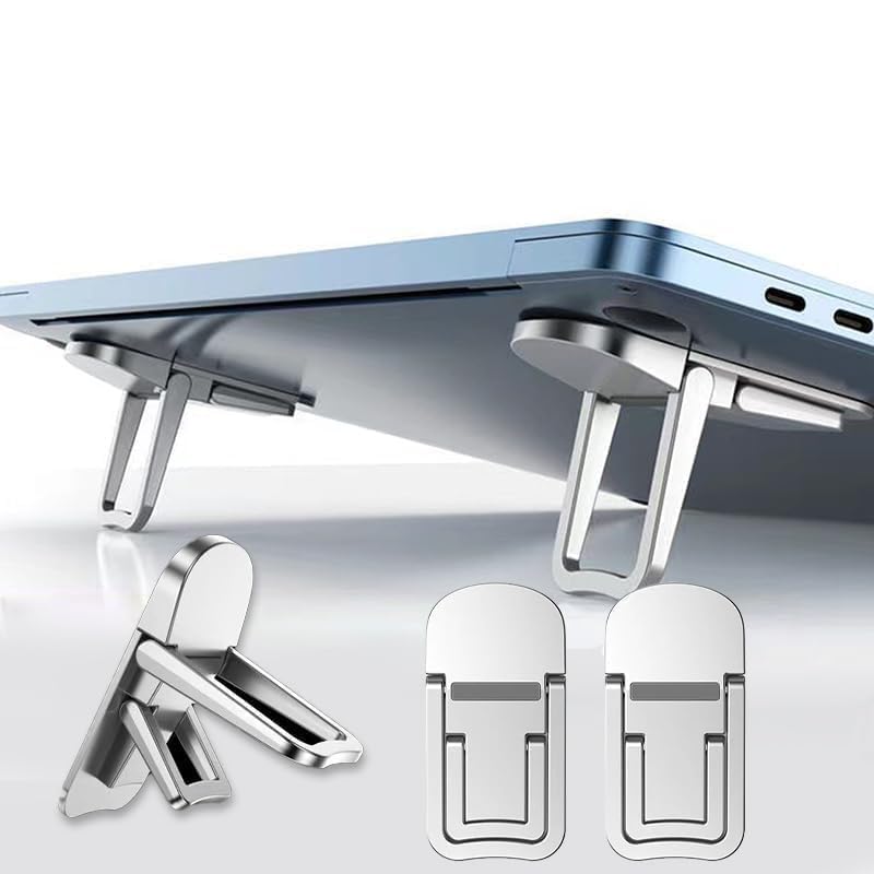 2PCS Foldable Laptop Stand Portable Computer Keyboard Riser with 2 Adjustable Angles Self-Adhesive Invisible Notebook Stand and Keyboard