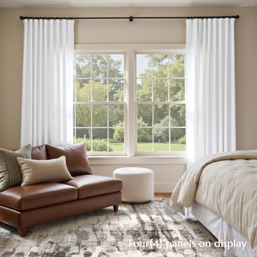 Image of jinchan White Curtains for Living Room Bedroom Linen Textured Curtains 90 Inches Long Farmhouse Country Casual Weave Back Tab Drapes Light Filtering Window Draps 2 Panels White