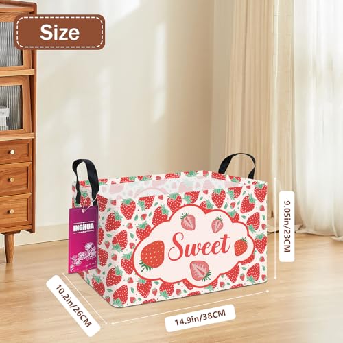Image of Rectangular Storage Basket Fabric Organizer Bin for Toys,Books,Clothes,Gifts,Pets-Perfect for Home,Office,Nursery,Dorm,Shelf(Rec-strawberry)
