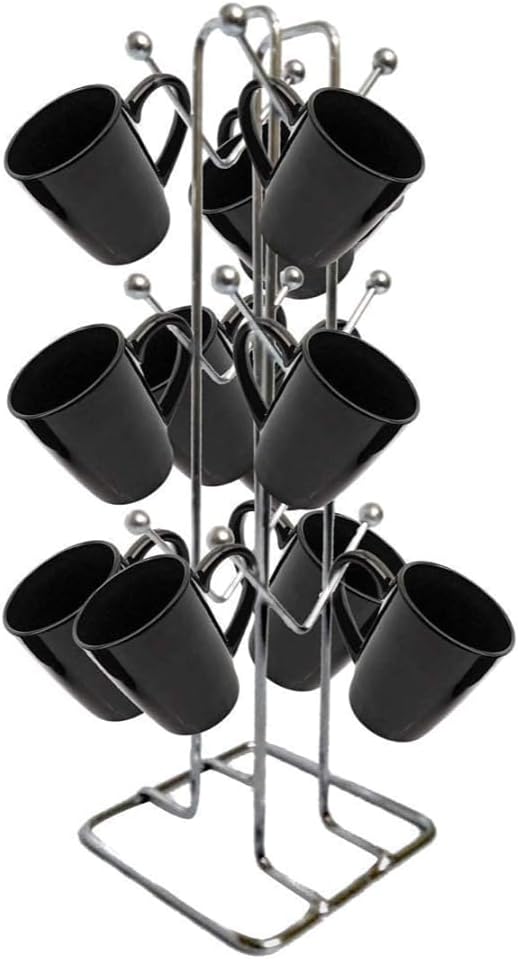 Silver Stainless Steel Tabletop Cubby Shelf Cup Rack - Ideal for Kitchen, Coffee, and Tea Mug Display, Elegant Dining Table Cup Holder for 12 Cups (Pack of1) (NHSP)