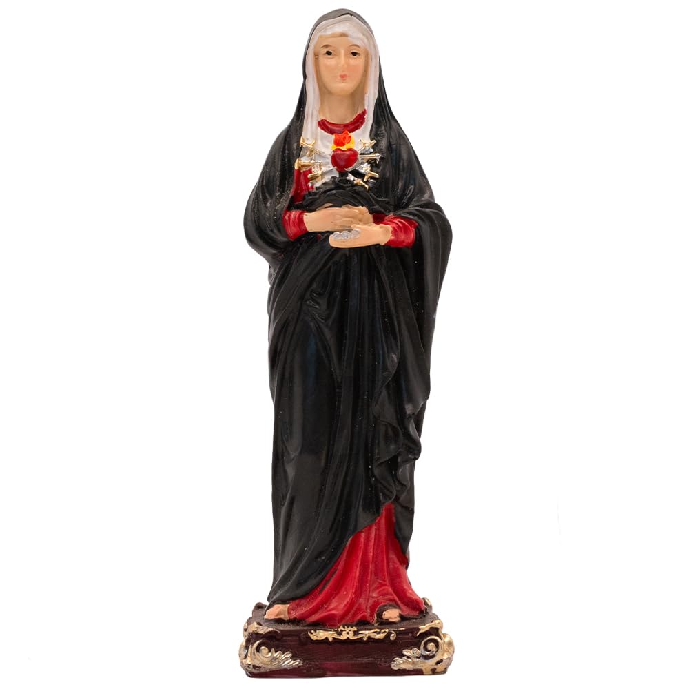 Village Gift Importers Black 5" Resin Our Lady Of The Seven Sorrows Statue | Estatua De Resina De Los Siete Dolores De María | Small Catholic Home Decor | Great Religious Gift | Devotion To Mary