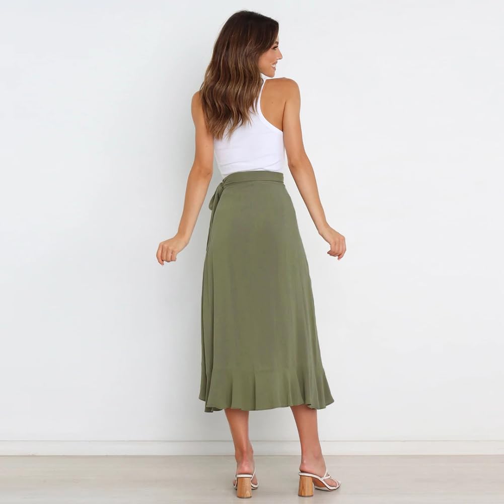 Odizli Gonna estiva da donna, elegante, a vita alta, con volant
