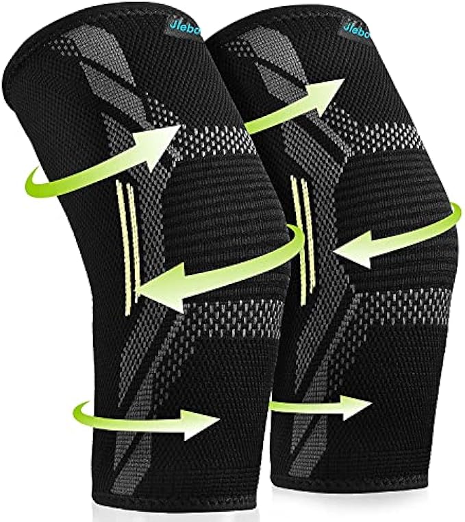 2 Pack Knee Braces Sleeves for Knee Pain Knee Support Women Men - JLebow Compression Knee Brace for Working Out, Running, Gym, Fitness, Weightlifting 丨 High Stretch Knee Pads for Meniscus Tear, ACL, A