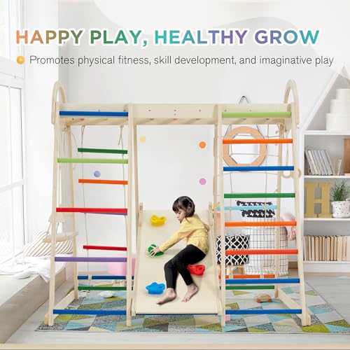 Image of 9 in 1 Indoor Jungle Gym, Indoor Playground Climber Playset, Climbing Toys for Kids with Swing, Slide, Rope Ladder and Climbing Rocks, Indoor Playset for Boys and Girls, Colorful