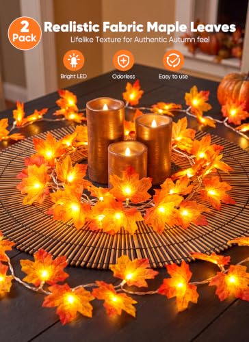 2 Pack Fall Garland with Lights Total 20Ft 40LED Fall Decor - image 2