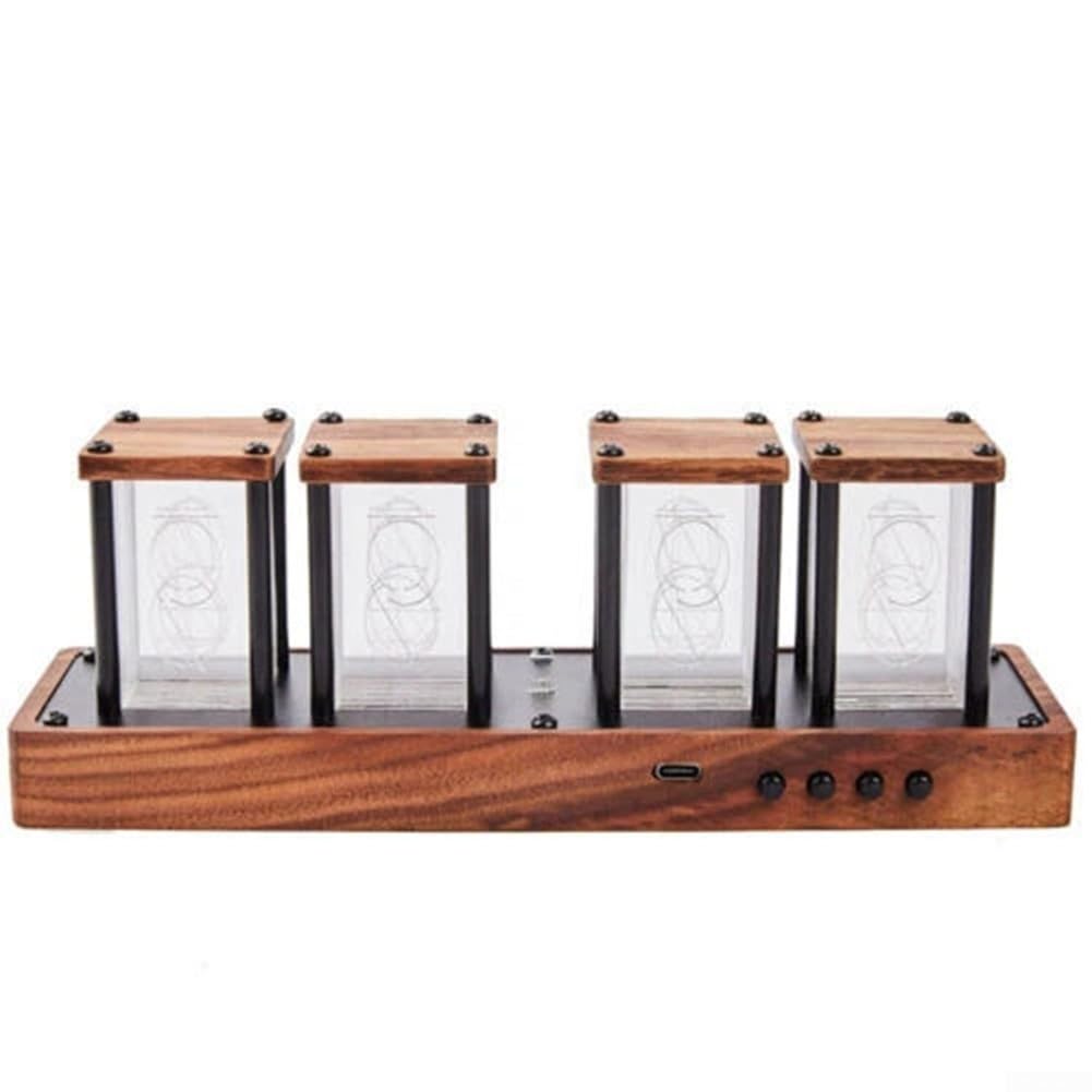 DIY Nixie Uhr aus Holz, kreative RGB-Digitaluhr, 4-stellig, 6-stellig, montierte Leuchtröhre, LED-Display (4 Röhren)