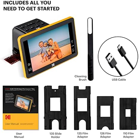 KODAK RODFS70 Kodak Slide And Scan Digital Film Scanner 7 Inches Max - Large 7 Inches LCD Screen, Convert Color and B and W Negatives and Slides 35 mm, High Resolution 22 MP JPEGs,Black