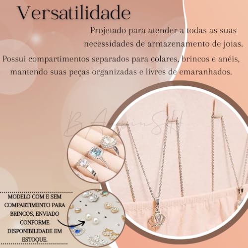 Porta Joias Organizador Maleta Camada Dupla - Armazenamento Premium para Colares, Brincos e Anéis, T