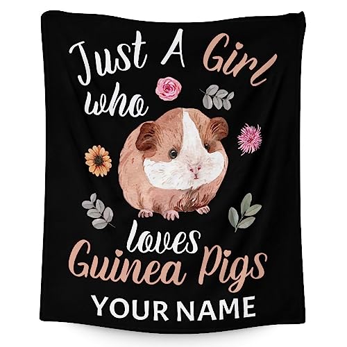 Personalized Guinea Pig Blanket Gifts with Name - 50x60 Inches Cute Throw for Girls - Black Soft Fuzzy Blankets for Bed, Couch & Living Room