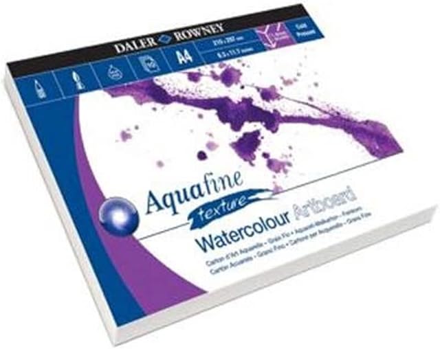 Daler-Rowney Aquafine Cold-Pressed Watercolour & Gouache 1.4mm Thick A4 Art Board, Natural White, Glued 1 Side, 10 Sheets, Ideal for Professional & Beginner Artists, Acid-Free