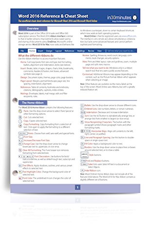 Word 2016 Reference and Cheat Sheet: The unofficial cheat sheet reference for Microsoft Word 2016 and Microsoft Word Online Pamphlet – January 21, 2016