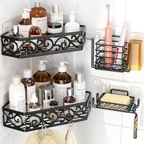 Bathroom Shelves, 2 Pack Adjustable Shower Corner Shelf for Kitchen & Bathroom Accessories - Without Drilling - Bathroom Storage (Black) : Buy Online at Best Price in KSA - Souq is now Bathroom Shelves, 2 Pack Adjustable Shower Corner Shelf for Kitchen & Bathroom Accessories - Without Drilling - Bathroom Storage (Black) : Buy Online at Best Price in KSA - Souq is now