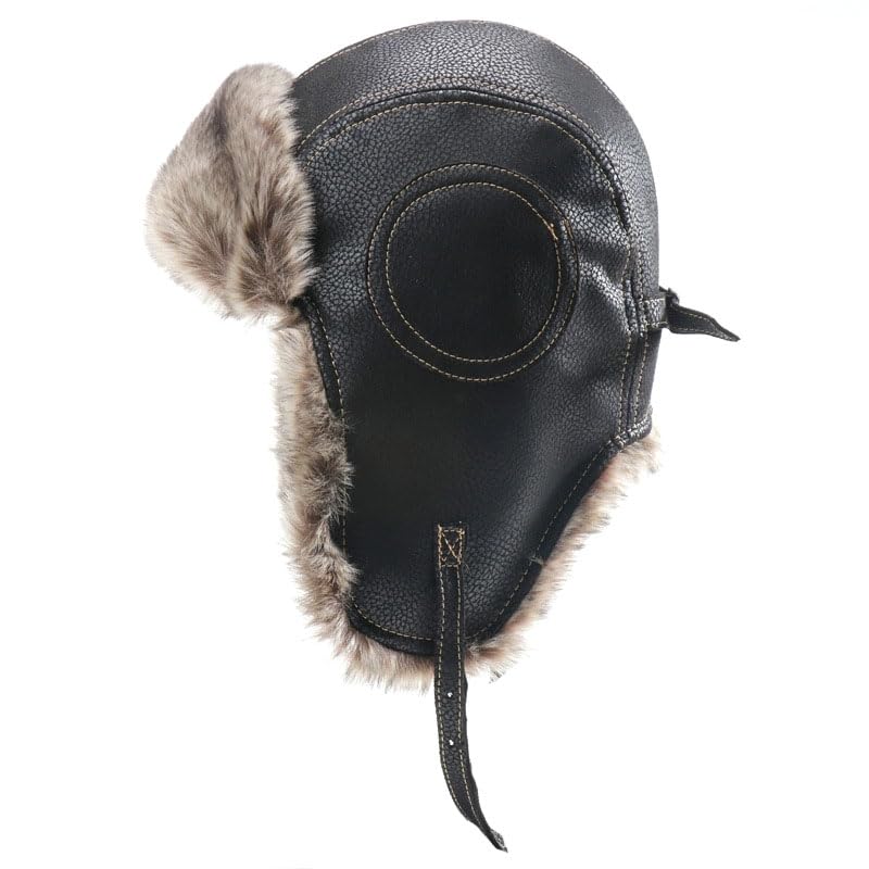Cappello Invernale Cappello bomber invernale da uomo con occhiali da moto all'aperto, antivento, caldo, in pelliccia sintetica, cappello con paraorecchie, in pelle termica ( Color : Black , Size : One