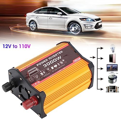 300W Car Power Inverter, 12V to 110V Inverter Converter Dual USB Car Charger Portable Auto Power Converter with Alligator Battery Clamp, for Supplies Power Phone Laptop on Camping Road Trips