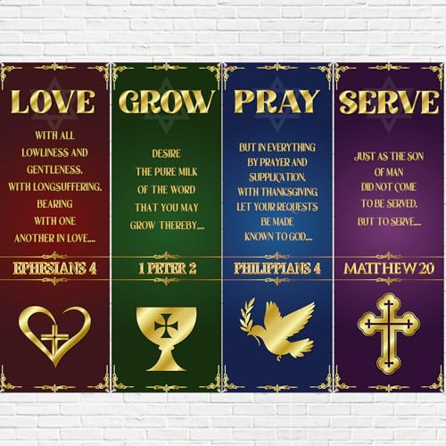 4pcs Christmas Church Banners Decorations for Sanctuary Walls Worship,Christian Banner Inspirational Religious Praise Hanging Signs Backdrop with Scripture for Church Xmas Holiday Supplies Decor