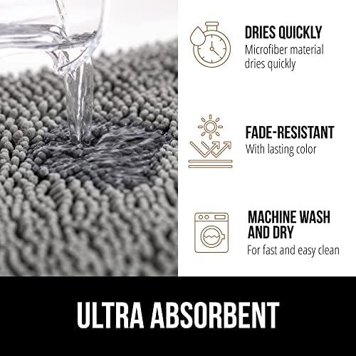 GORILLA GRIP Bath Rug Mat, Thick Soft Absorbent Chenille, Quick Dry Microfiber Mats, Rubber Backing Washable Shower Floor Rugs, Bathmat Runner, US Designed Bathroom Home Decor Accessories 24x17, Grey