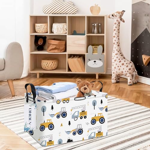 Image of Rectangular Excavator Laundry Storage Bin for Adults and Kids | Damp resistant canvas fabric, sturdy stitched carry handles, foldable design organizes closet and playroom daily supplies