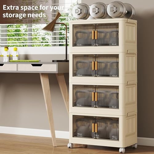 Image of YFXCVSL 𝟒 𝐏𝐀𝐂𝐊 Multi-Purpose Organizer | Modular Storage Rack for Clothes, Kitchen, Bedroom & Living Room | Stackable Rack, Space-Saving Wardrobe Cabinet - White