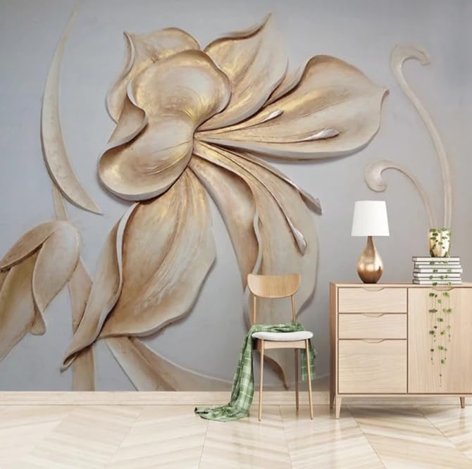Papier peint haut de gamme fleur de lys dorée effet 3D relief
