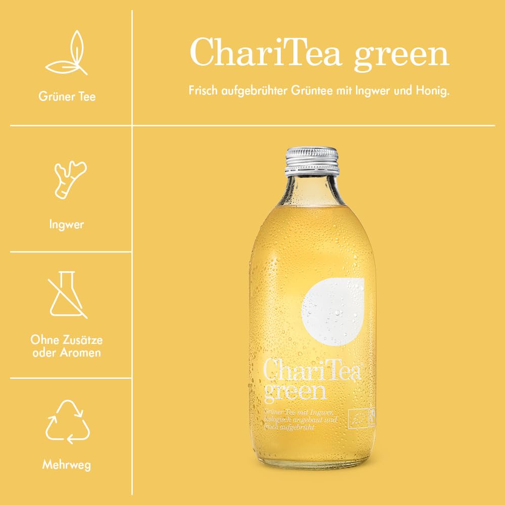 Charitea - Green - Fairer Eistee mit besten Bio Zutaten - Leckeres Erfrischungsgetränk in Glas Flasche - Biologisch angebauter Tee (24x 330ml)