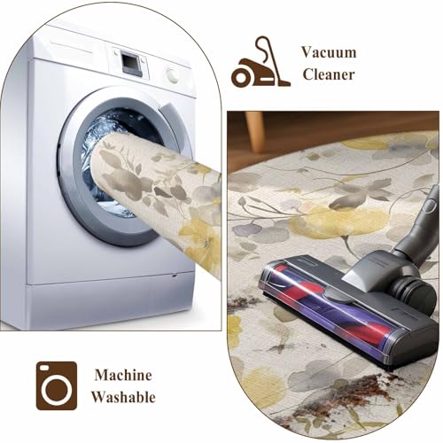 Tapete decorativo floral amarillo gris 2x3 lavable miniatura 6